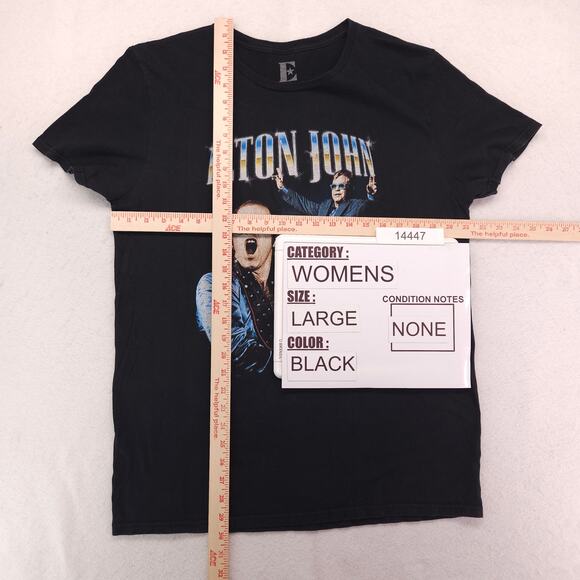 Elton John Rocket Man Band Graphic Crew Neck T Shirt Womens Size Large L Black - Picture 5 of 9